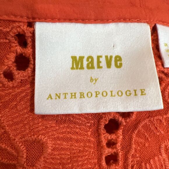 Maeve Anthropologie Karine Orange Floral Embroidered Beaded Lace Top Blouse Sz 4 - Picture 5 of 13